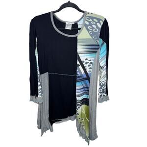 PARSLEY & SAGE / black blue green abstract funky art to wear tunic top / M